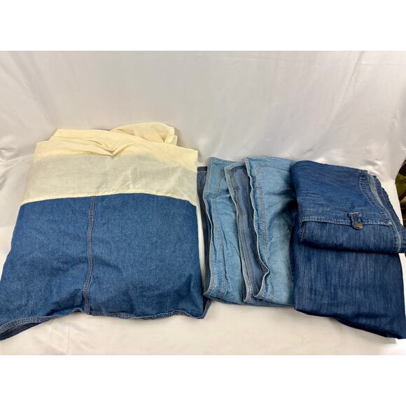 VTG Dockers Denim King Size Bed Skirt Pillowcase Curtain Set 1990s Bedding - Picture 1 of 13